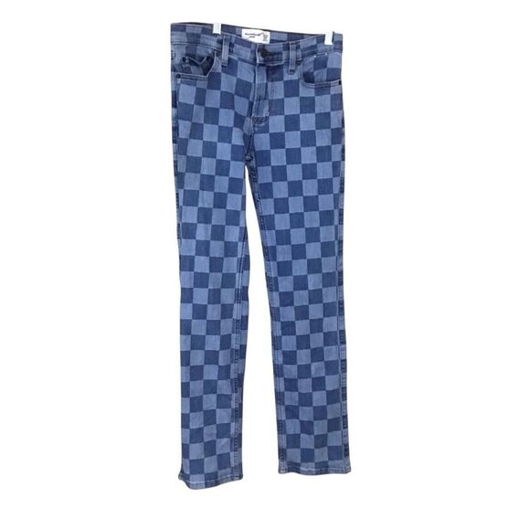 Abercrombie Kids Straight Two-Tone Blue Checkered Jeans 13/14 Long - Picture 1 of 11